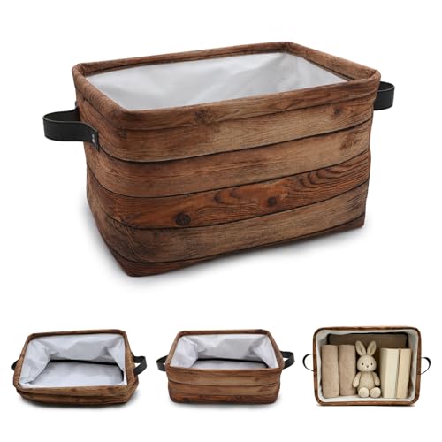 Wood Print (Not Real Wood) Rectangular Retro Vintage Storage Basket Organizer Bin Shelf Baskets For Clothes Gifts For Home Office Dorm - color: Wood Print