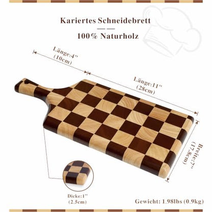 Checkered Wooden Cutting Board with Handle | 15" x 7" x 1" Thick | Acacia & Rubber Wood | Cheese & Charcuterie Serving Board | Meat, Bread, Fruit & Vegetable Prep - color: Checkered Paddle