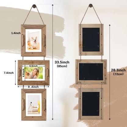 5x7 Collage Picture Frames, 3 Opening, Solid Wood, Brown, 2 Pack | Wall-Mounted Hanging Design, Displays 4x6 Photos with Mat or 5x7 Photos Without Mat, Three-Opening Layout - color: Brown
