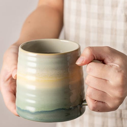 15.5oz Large Heavyweight Ceramic Mug, Reactive (Dusty Green) | 15.5oz Medium-Large, Heavy Weighted Stoneware, Reactive Transmutation Glaze, Microwave & Dishwasher Safe, Gift Box - color: Dusty Green