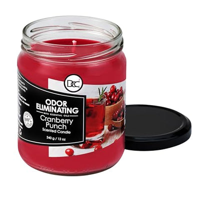 Cranberry Punch Odor Eliminating Highly Fragranced Candle - Eliminates 95% of Pet, Smoke, Food, and Other Smells Quickly - Up to 80 Hour Burn time - 12 Ounce Premium Soy Blend - color: Red