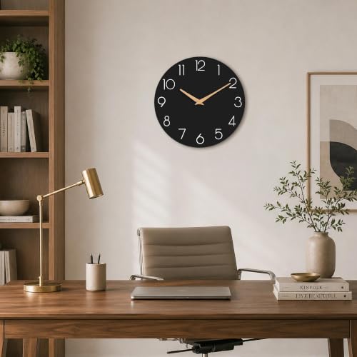 cicininc 12 Inch Battery Operated Wall Clock, Silent Analog, Black | Kitchen | Office | Bedroom | Modern Style | Easy-to-read Numbers - color: C_black, size: 12"