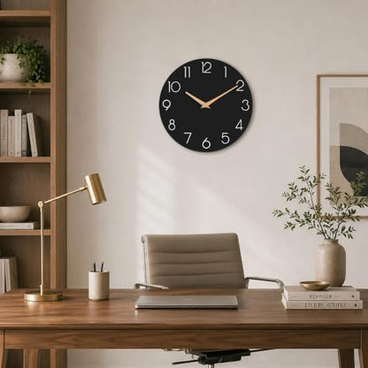 cicininc 12 Inch Battery Operated Wall Clock, Silent Analog, Black | Kitchen | Office | Bedroom | Modern Style | Easy-to-read Numbers - color: C_black, size: 12"