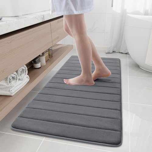 Buganda Memory Foam Bath Mat 55 x 24, Ultra Soft Absorbent Bathroom Rugs | Grey, Machine Washable Quick Dry Bath Mats for Bathroom Floor, Shower and Tub, Home Decor Accessories - color: Grey, size: 55" X 24"