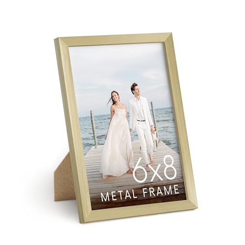 HAUS AND HUES 6x8 Gold Metal Picture Frame - Features Premium Aluminum, Vertical Hanging & Tabletop Display, Shatterproof Plexiglass - Ideal for Home, Office (6x8 in, Gold, Set of 1) - color: Gold Metal, size: 6x8 in, style: Set of 01