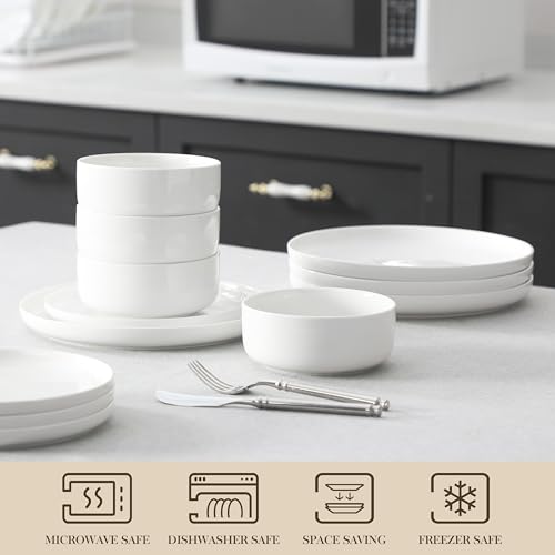 MALACASA Plates and Bowls Sets, 24 Pieces Modern Porcelain Dinnerware Set for 8, Ceramic Dishware Dishes White Kitchen Dinner Dining Ware Set, Microwave and Dishwasher Safe, Series LUNA | Modern Ceramic Dishware,Kitchen Dining Ware,Microwave and Dishwashe