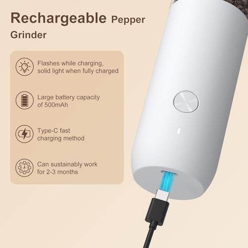 Ultrean Pepper Grinder, Rechargeable Salt and Pepper Grinder Set with 6 Adjustable Coarseness, LED Light, Automatic Grinder for Kitchen, House Warming Gifts New Home, White&Black - color: Black&White