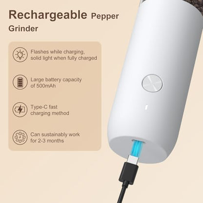 Ultrean Pepper Grinder, Rechargeable Salt and Pepper Grinder Set with 6 Adjustable Coarseness, LED Light, Automatic Grinder for Kitchen, House Warming Gifts New Home, White&Black - color: Black&White