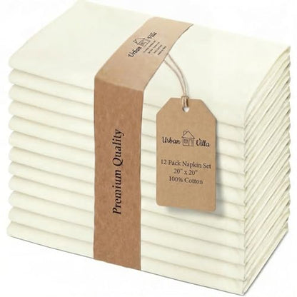 Urban Villa Cloth Napkins Cotton 20x20 (Set of 12) Ivory - color: 021 Off White, size: 20" x 20" (Set of 12)
