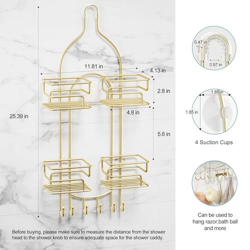 SRIWATANA Shower Caddy Hanging, Shower Organizer with Razor Hooks, Gold | Rustproof Shower Rack, No Drilling Shelves Over Shower Head, Anti-Swing Scution Install, Bathroom Holder for Sponge Loofah - color: Gold