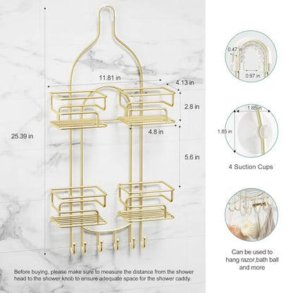 SRIWATANA Shower Caddy Hanging, Shower Organizer with Razor Hooks, Gold | Rustproof Shower Rack, No Drilling Shelves Over Shower Head, Anti-Swing Scution Install, Bathroom Holder for Sponge Loofah - color: Gold