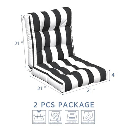 LVTXIII Outdoor Tufted Low Back Cushions Set of 2 Patio Seasonal Replacement Rocking Chair Cushion with Ties, Solid Seat and Back Chair Cushion, 42 L x 21W, Cabana Black - color: Cabana Black, size: 42x21x4