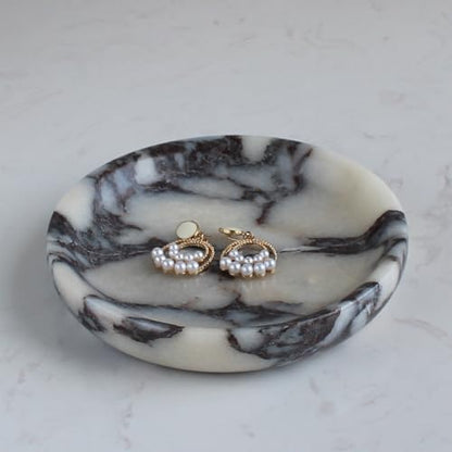 Natural Marble Travertine Ring Dish Jewelry Tray 5.5" for Women, Marble Trinket Dish for Key Earring Nightstand, Mother's Day Engagement Birthday Gift - Calacatta Viola - color: Calacatta Viola