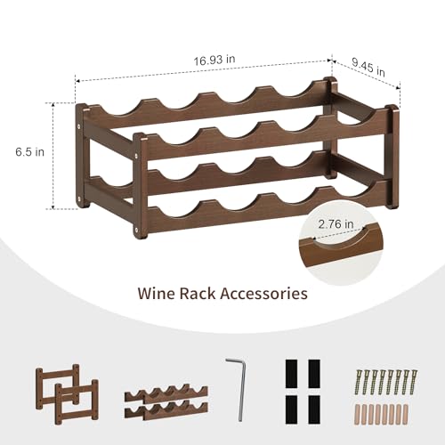 Wine Rack |Open & 2-Tier Bamboo Wine Holder| Freestanding Floor & Countertop Wine Display-Space-Saving Wooden Wine Storage Shelf for Kitchen, Cabinets,Bar & Dining Room(1, 2-Tiers)