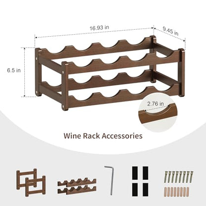 Wine Rack |Open & 2-Tier Bamboo Wine Holder| Freestanding Floor & Countertop Wine Display-Space-Saving Wooden Wine Storage Shelf for Kitchen, Cabinets,Bar & Dining Room(1, 2-Tiers)