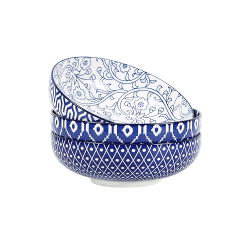 Selamica 9.5" Serving Bowls, 60 OZ Large Salad Bowls Set of 3 for Entertaining Party, Ceramic Bowls for Kitchen, Pasta, Soup, Dinner, Vintage Blue - color: Vintage Blue, size: 9.5 Inch, Set of 3