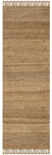 SAFAVIEH Natural Fiber Collection Runner Rug - 2'6" x 8', Natural, Handmade Boho Fringe Woven Jute, Ideal for High Traffic Areas in Living Room, Bedroom (NF368A) - color: Natural, size: 2'6" x 8' (Runner)