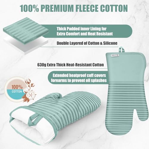Oven Mitts and Pot Holder Sets with Silicone Grip, 500°F Heat Resistant-6 Pack Dishcloth/Dish Towels for Kitchen 100% Cotton-Value Kitchen Essentials for Cooking, Baking, Grilling-Mint Green - color: Mint Green
