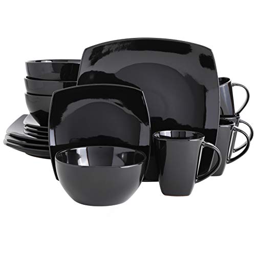 Gibson Elite Soho Lounge Square Reactive Glaze Stoneware Dinnerware Set, Service for 4 (16pc), Black - color: Black (Soho Lounge), size: Service for 4 (16pcs)