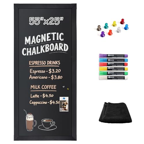 SELEAD Magnetic Chalkboard Words Sign - 55" x 25", Black Solid Wood Frame | Extra Large Wall Decor Bulletin Chalk Board Long Plaque Pizarra for Menu, Business, Home Kitchen, Office - color: All Black, size: 25"W x 55"H