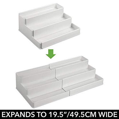 mDesign Plastic Expandable 3-Tier Shelf Rack Organizer - Storage for Bathroom Vanity, Cabinet, Cupboard, Drawer - Holds Medicine, Vitamins, Supplements, Cosmetics - Ligne Collection - Light Gray - color: Light Gray