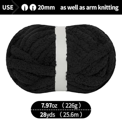 Franel Black Chunky Chenille Yarn for Hand Knitting Blanket (8 Pack, Total 64oz) - Shed-Resistant Fluffy Jumbo Yarn for Crocheting, Super Bulky Big Yarn for DIY Throw, Pre-Wound & Tangle-Free - color: 06