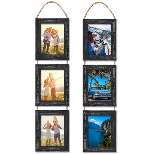 5x7 Wall Hanging Picture Frames Collage with 3 Opening Frames Black 2 Pack - color: Rustic Black, size: 5x7- 2 Pack