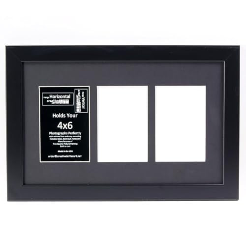 Creative Letter Art 4” x 6” Multiple Opening Picture Frame Collage with 3 holes, Manhattan Black Frame with 10 x 16-inch Black Mat, Full-Strength Glass, Photo Collage for Wall, 3 Openings - color: 3 opening, size: Black w/10" Black Mat