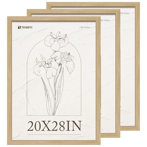 20x28 Picture Frame, Oak Wood, Polished Clear Plexiglass, 3 Pack | Real Oak Wood Grain, Gallery 20x28 Frame, UV Protection, Horizontal or Vertical, Wall Hanging for Living room, Graduation - color: Oak, size: 20 X 28, style: 3 Pack