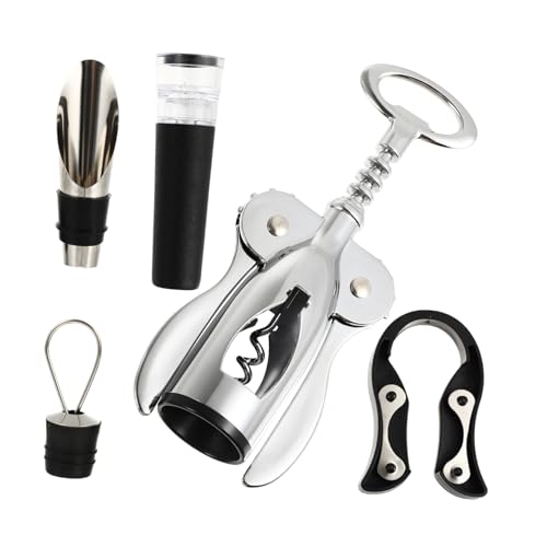 Ciieeo Multi-functional Stainless Steel Wine Bottle Opener Set Kit with Corkscrew Foil Cutter Vacuum Stopper and Pourer for Home Parties and Restaurants