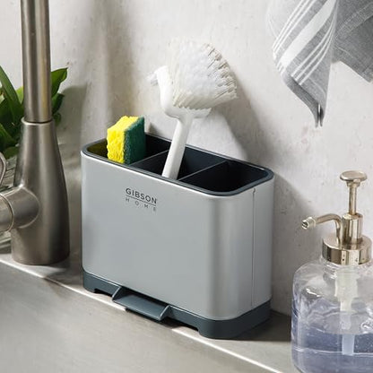 Gibson Home Ledgebrook Sink Caddy With Metal Panel, Sponge Holder for Kitchen Sink, Countertop Organizer and Storage Essentials With Drain Board - size: Sink Caddy w/o Rack