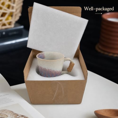 10oz Handmade Ceramic Tea Cup with Handle, Pottery Tea Mug | Lead-Free,Retro Vintage Japanese Style, Small Handmade mug,Reactive Glaze Artisanal Tea cup, Purple