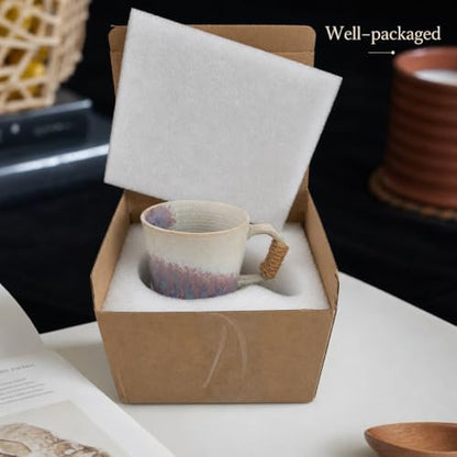 10oz Handmade Ceramic Tea Cup with Handle, Pottery Tea Mug | Lead-Free,Retro Vintage Japanese Style, Small Handmade mug,Reactive Glaze Artisanal Tea cup, Purple
