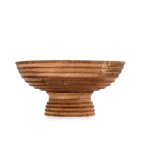 Decorative Bowl Mango Wood Footed Bowl Round Shaped For Fruit,Dessert Platter Tray Centerpieces Home Party (10" X 10'' X 4.75")