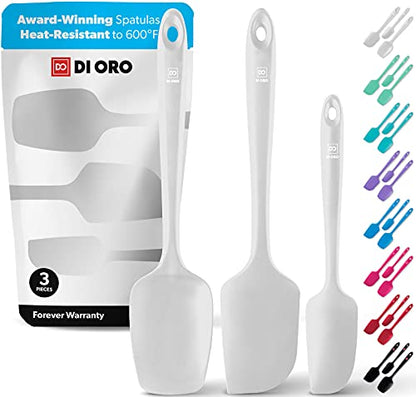 DI ORO Silicone Spatula Set - 600F Heat Resistant, 3-Pc Stone | Rubber scraper won't scratch nonstick pans; For baking, cooking, mixing, and frosting; BPA-free and dishwasher safe - color: Stone