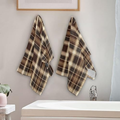 ALAZA Hand Towels for Bathroom Set of 2, Brown Tartan Plaid Pattern Ultra Soft and Absorbent Fingertip Towels & Face Cloths, 28 x 14 inch