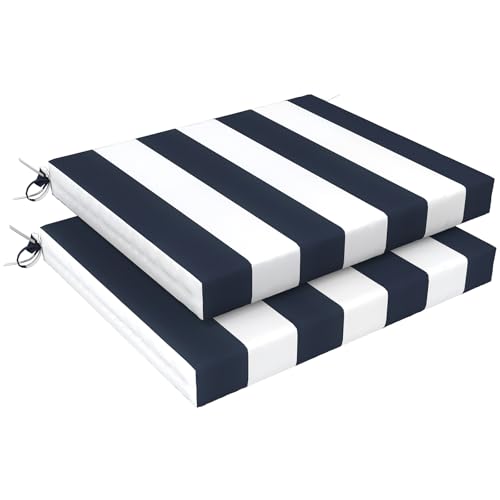 LVTXIII Outdoor Chair Cushions 18.5"x16"x2" Pack of 2, Water-Repellent Square Corner Memory Foam Seat Cushions with Ties for Garden Patio Furniture, Cabana Navy - color: Cabana Navy, size: 18.5"x16"x2" ( Set of 2 )