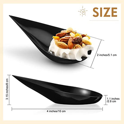 300 Pcs 4 Inch Appetizer Spoons Tear Drop Mini Appetizer Plates Disposable Plastic Tasting Spoons Asian, Mini Dessert Containers for Catering, Wedding, Birthday Party, Holiday Event (Black) - color: Black