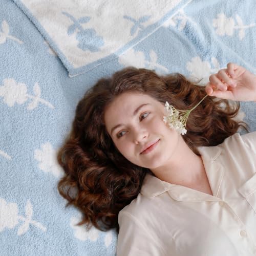 Snuggle Sac Twin Size Bedding Blanket, Blue Flower Throw Blanket for Couch, Microfiber Fluffy Warm Cozy Fuzzy Soft Reversible Blankets, Blue, 60x80 inches - color: Flower Blue, size: Twin(60"x 80")