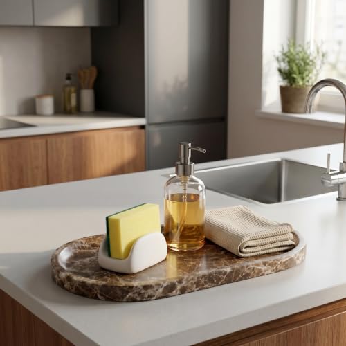 YKAJO Crystal Coffee Brown Oval Marble Tray, 11.8x5.9 Perfume Organizer | Honed natural stone; jewelry & trinket dish, ring & key holder, soap & candle catchall; bath counter, dresser, coffee table - color: Crystal Coffee Brown, size: 11.8" x 5.9" x 0.6"