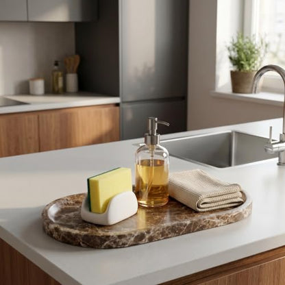 YKAJO Crystal Coffee Brown Oval Marble Tray, 11.8x5.9 Perfume Organizer | Honed natural stone; jewelry & trinket dish, ring & key holder, soap & candle catchall; bath counter, dresser, coffee table - color: Crystal Coffee Brown, size: 11.8" x 5.9" x 0.6"