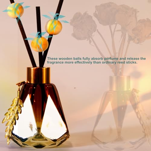 Meinvcisi 4 Empty Fragrance Glass Diffuser Bottles, Refillable Diffuser Bottles with 20pcs Reeds Sticks &12 Wood Balls&4 Metal Leaves, Reed Diffuser Set, Diamond Style,60ML, Gradient Brown.
