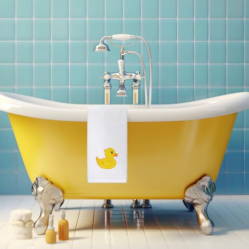 FYSUIMU 2Pcs Rubber Ducky Hand Towels Cotton Embroidered Bathroom Towels Yellow Duck Absorbent Bath Towel for Hand Drying Cleaning Cooking, 29.6 x 13.8 Inch - color: White
