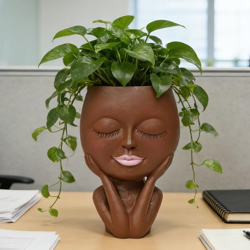 Face Planter Pot for Succulents, Dark Head Plant Pot with Drainage Hole | Funny Face Planter with Drainage Hole, Home Yard Garden Decor, Gift for Mom and Women - color: Cute Planters Pots-dark