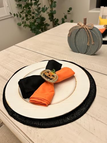 PLOYMONO Orange Cloth Napkins - 8 Pack 17" x 17" Washable Polyester Napkins | Heavy Duty 180 GSM Cloth Napkins with Hemmed Edges - Great for Restaurants, Weddings, Parties, Banquets Dinner - color: Orange