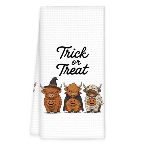 Funny Halloween Cow Kitchen Towels, Fall Highland Cows Hand Towels | Funny Cute Western Cow Gifts Dish Tea Towel for Kitchen Decorative, Farmhouse Animal Fall Bathroom Decor, 16x24In - color: Cow