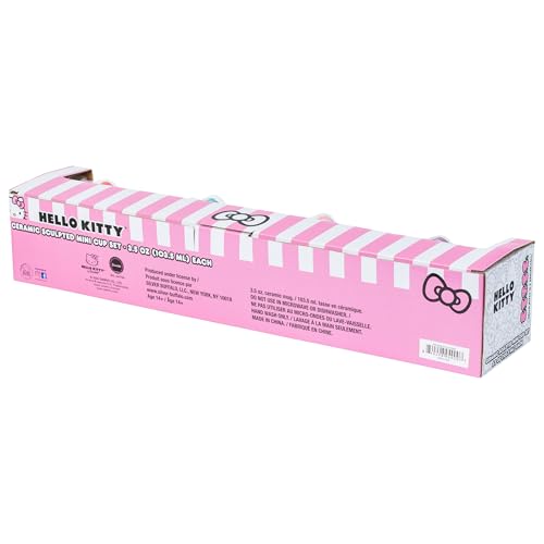 Silver Buffalo Sanrio Hello Kitty Cream Bows, 3D Mini Cup Set, 4pk, 3.5oz | Different Color, Pack, Sculpted Ceramic Mug, Perfect for Sugar or Milk, 0.1 Liters - color: White/Multi