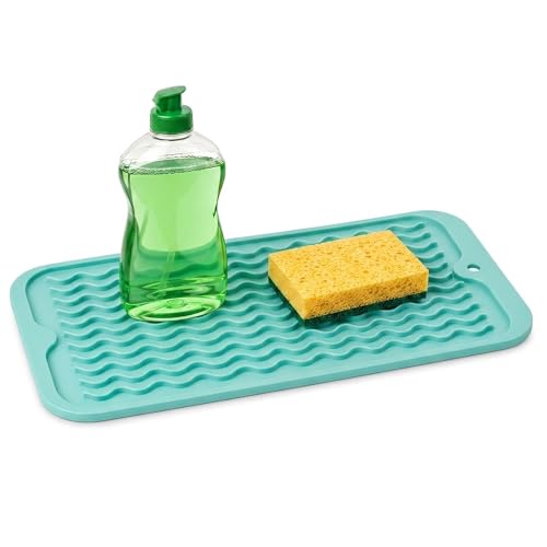 ZLR Silicone Sink Caddy & Sponge Holder, 6"x12", Mint Green | Sink Organizer for Soap, Sponge & Brush, Doubles as Bathroom Vanity Tray, Raised Lip, Non-Slip Food-Grade Silicone - color: Mint Green, size: 12" x 6"