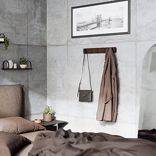Umbra Flip Coat Rack, Wall Mounted 5-Hook Space Saving, Walnut/Black | Real wood and steel build, retractable hooks fold flat, holds coats bags and scarves, easy install - color: Walnut/Black, size: 5-Hook