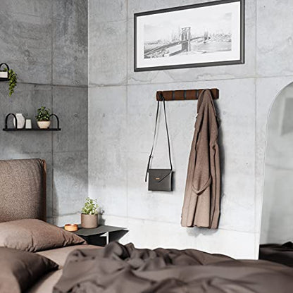 Umbra Flip Coat Rack, Wall Mounted 5-Hook Space Saving, Walnut/Black | Real wood and steel build, retractable hooks fold flat, holds coats bags and scarves, easy install - color: Walnut/Black, size: 5-Hook